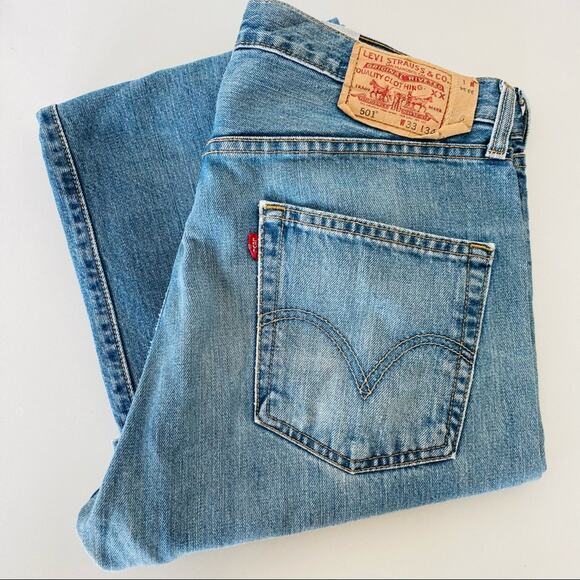 MENS LEVIS 501 33 x 34 Blue Denim Button Fly Denim Jeans Slim Skinny Straight - Picture 12 of 12